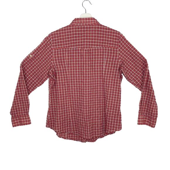 Gap Shirt Womens XL Red Snap Front Plaid Tab Sleeve Seer Sucker Stretch Cowgirl - Picture 2 of 7